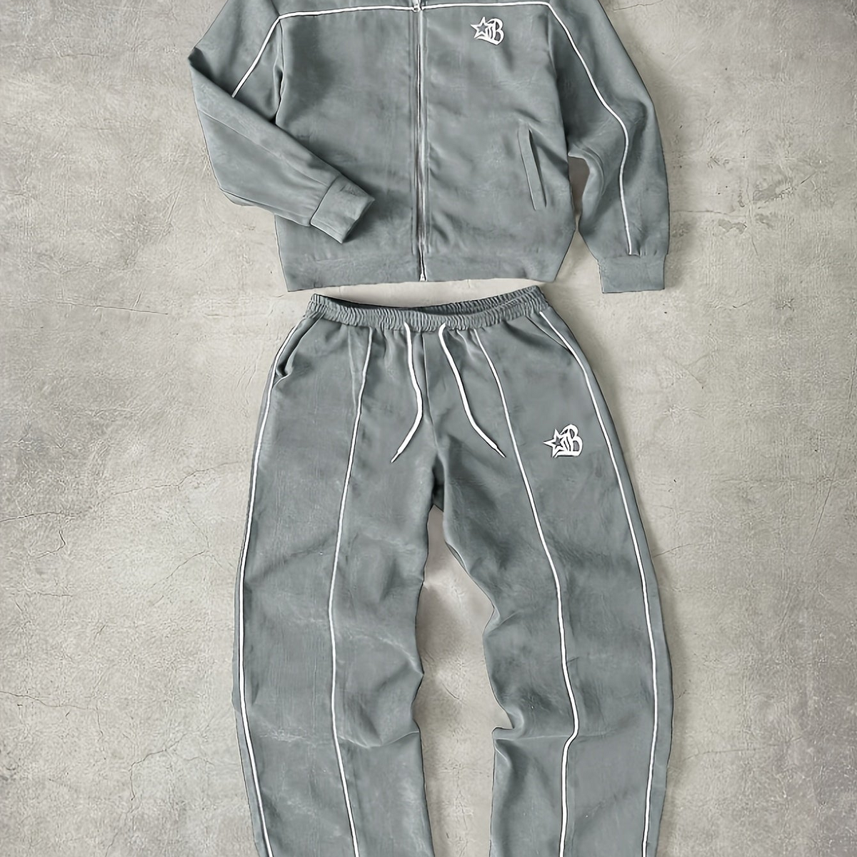 Unisex Trainingsanzug mit Reißverschluss Jacke und Hose, Kontraststreifen
