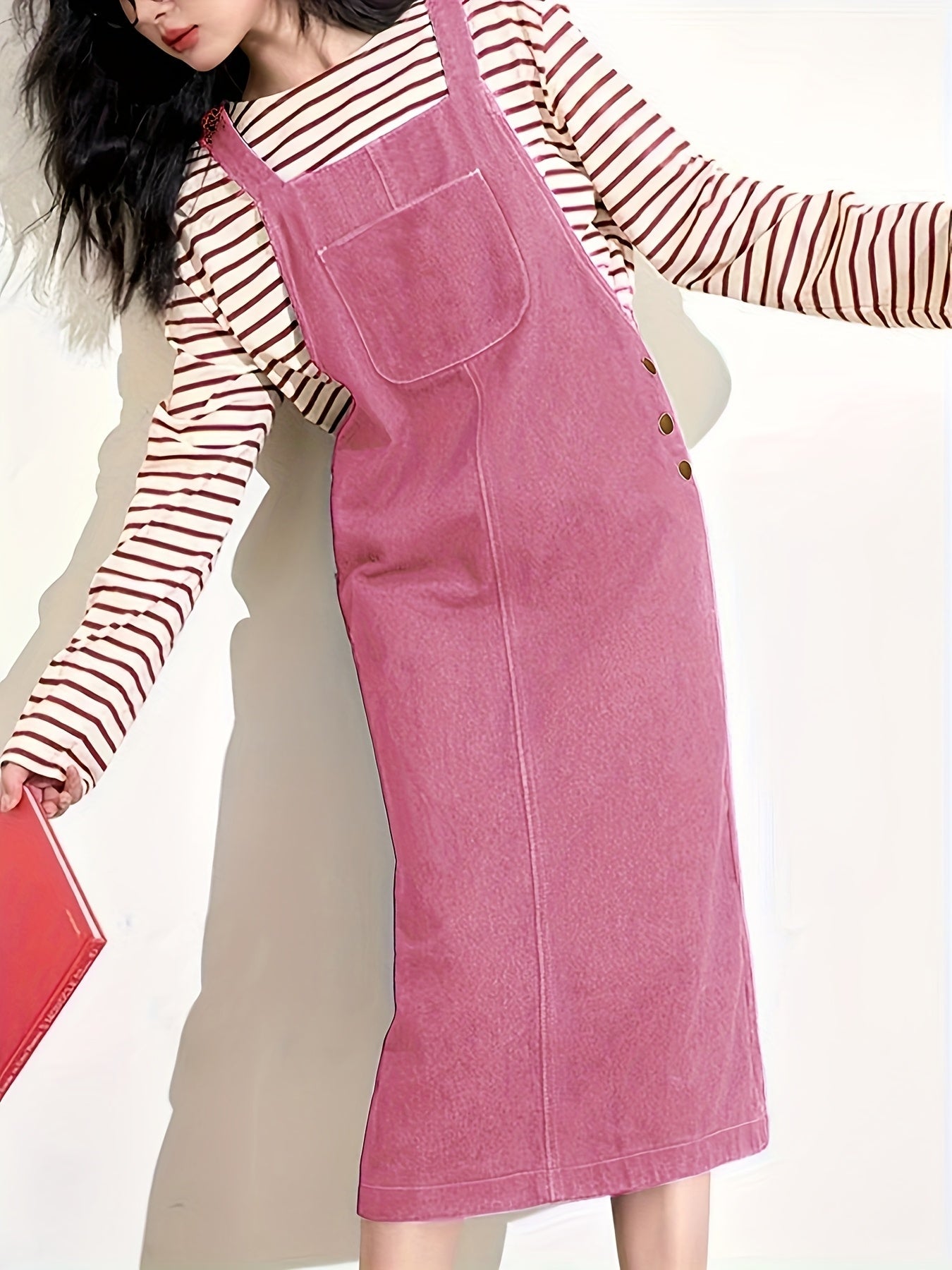 Damen Lässiges Jeans-Latzkleid Midi – Bequemer Freizeit-Overall für Alltag und Büro