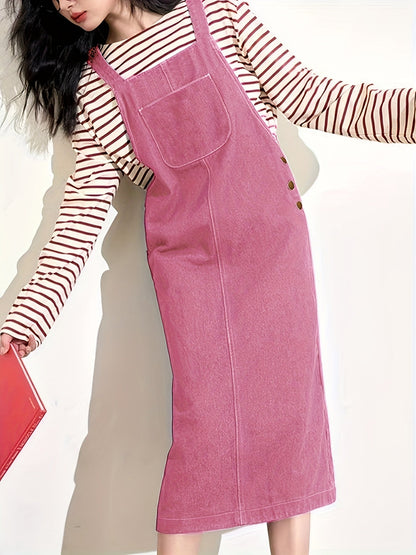Damen Lässiges Jeans-Latzkleid Midi – Bequemer Freizeit-Overall für Alltag und Büro