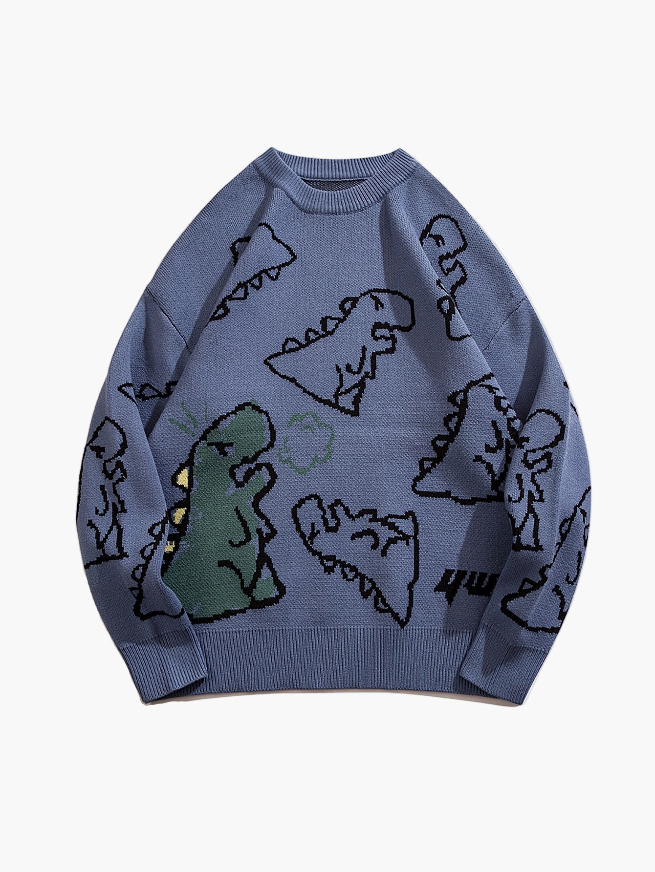 Herren Cartoon Dinosaurier Pullover – Lässiger Strickpullover für Herbst & Winter