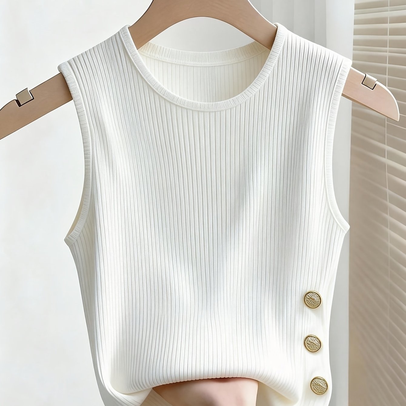 Damen Tanktop mit Rippenstruktur und Zierknöpfen – Stilvolles Basic für Alltag und Freizeit