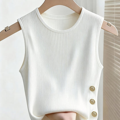 Damen Tanktop mit Rippenstruktur und Zierknöpfen – Stilvolles Basic für Alltag und Freizeit