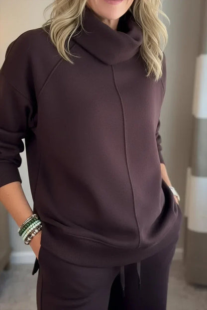 Damen Lounge Set Rollkragen Pullover & Weite Bein Hose Freizeitanzug