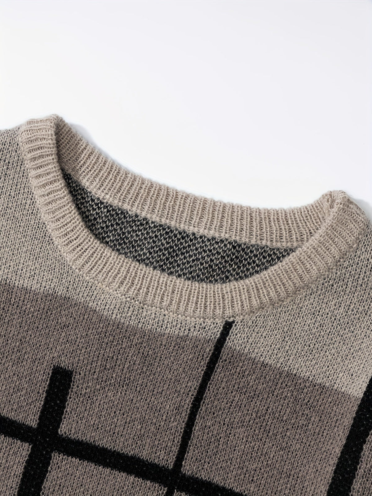 Unisex Rundhals Pullover mit Farbmuster und Karodesign
