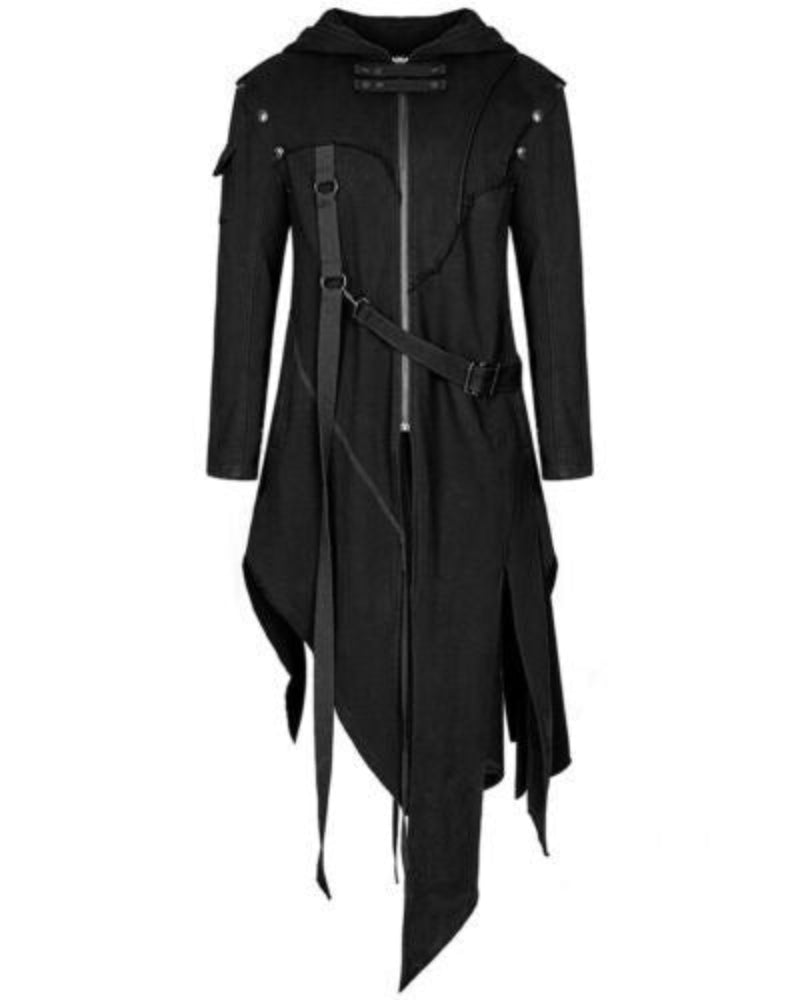 Herren-Mantel im Gothic-Stil mit Kapuze und asymmetrischem Saum