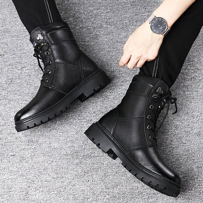 Herren Stiefeletten Schnürstiefel mit Profilsohle – Winterstiefel Schwarz / Braun