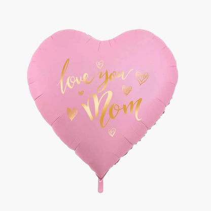 Herzförmiger XXL-Folienballon mit „Love You Mom“-Schriftzug – Stilvolle Muttertagsdeko für Damen