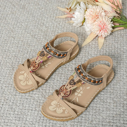 Damen Boho Sandalen mit Schmuckelementen – Bequeme Freizeitschuhe für Sommer & Urlaub