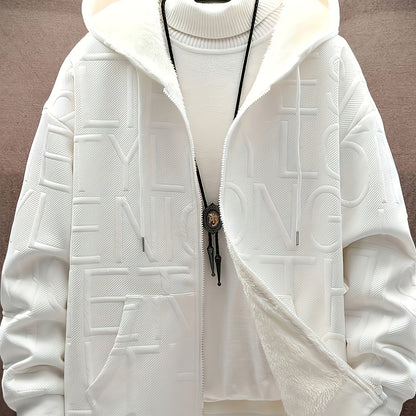 Unisex Winterjacke mit Kapuze, Reißverschluss & Futter, strukturiertes Muster