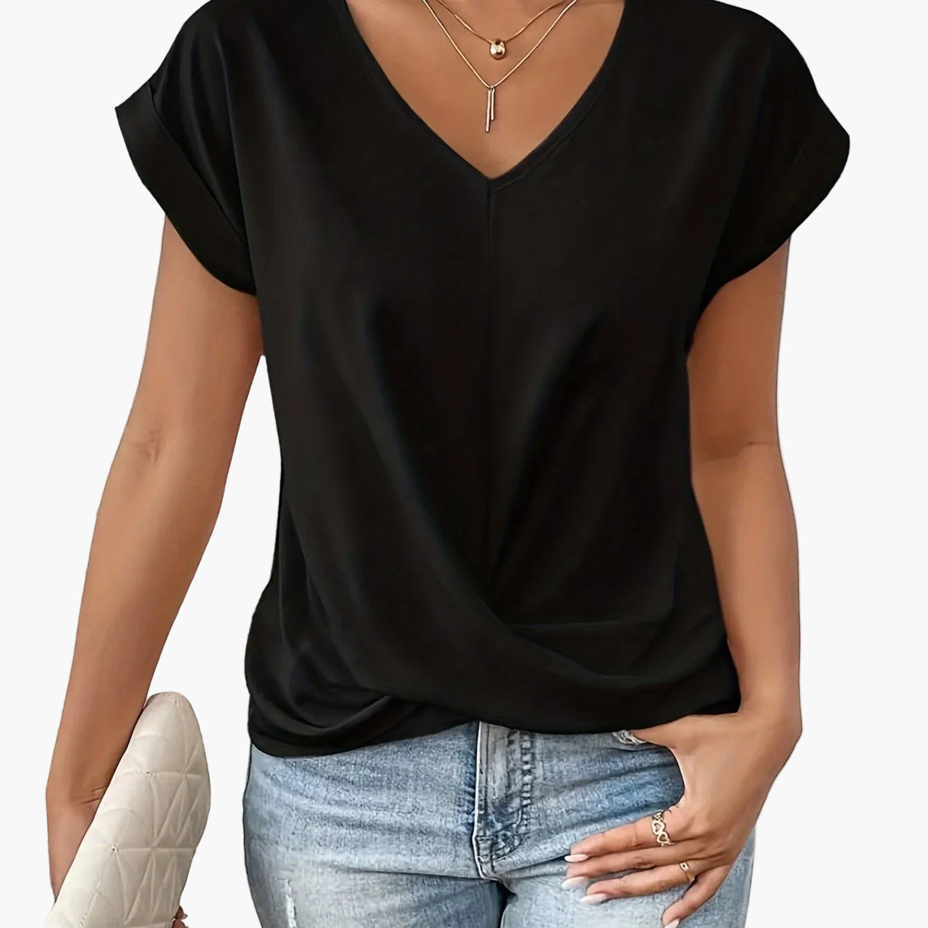 Damen Elegante Wickelbluse mit V-Ausschnitt für Alltag und Büro