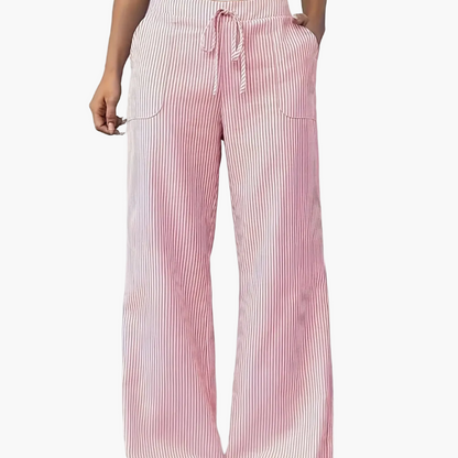 Damen Weite Casual Streifenhose mit Kordelzug – Komfortable Freizeithose für Alltag und Wochenende