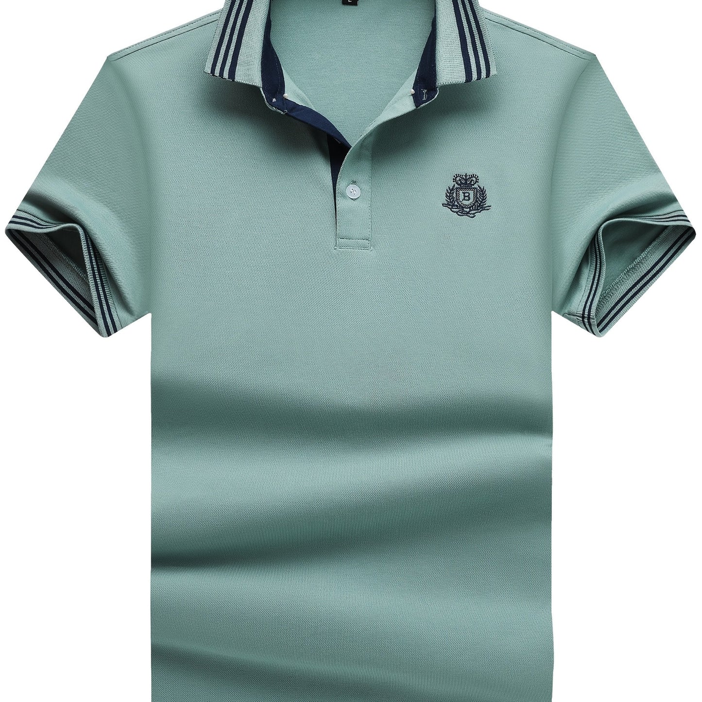 Herren Poloshirt mit gestreiftem Kragen und sportlichem Wappen – Klassischer Freizeitstil