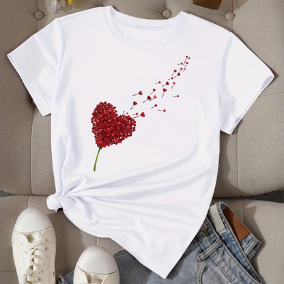 Damen T-Shirt mit Herzblumen-Design – Modisches Casual Shirt für Alltag & Freizeit