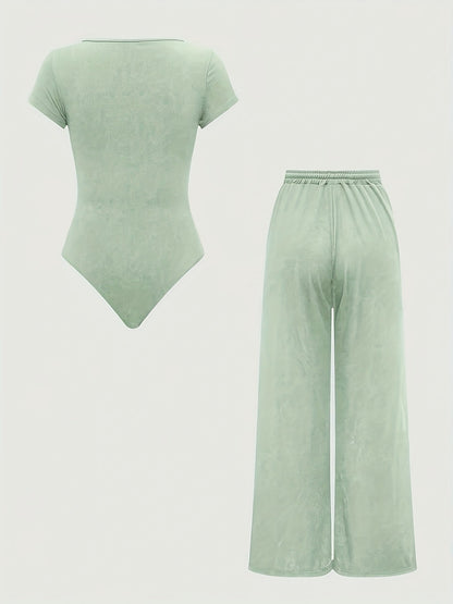 Damen Freizeit-Jumpsuit mit weitem Bein und Square-Neck Body – Stilvoller Einteiler für Alltag & Lounge