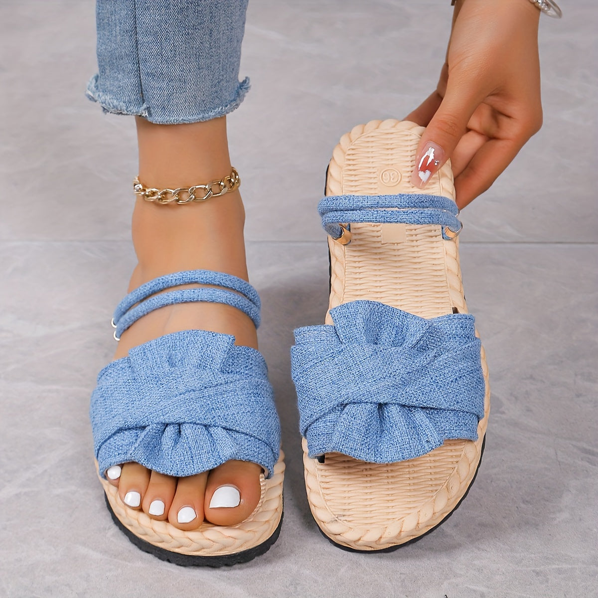 Damen Sommer Sandalen mit Schleife und Knöchelriemen – Bequeme Freizeitschuhe für Alltag und Urlaub