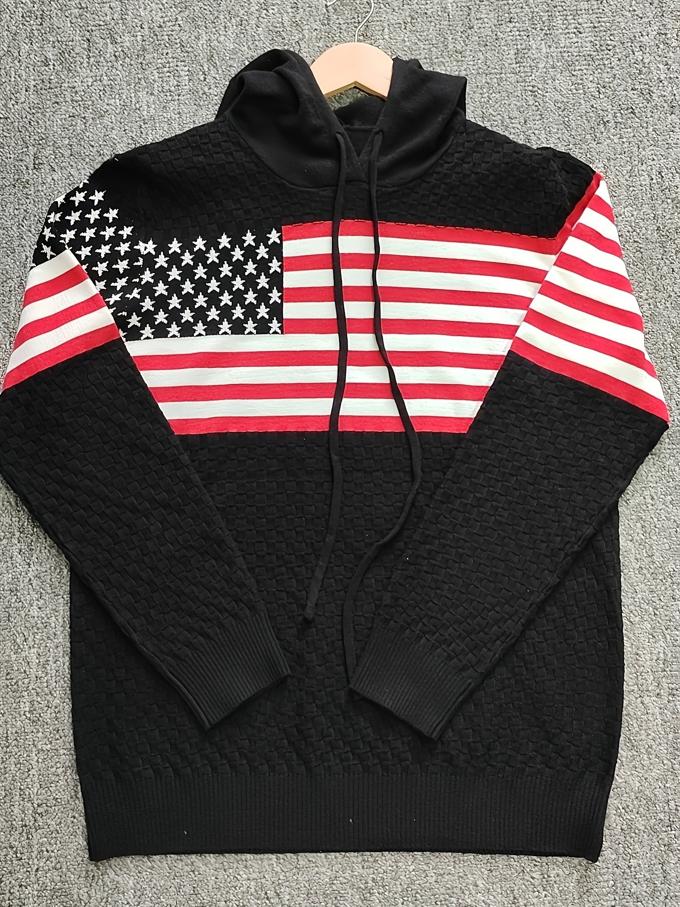 Herren Hoodie Strick-Optik mit Kapuze & Kängurutasche Grau-meliert