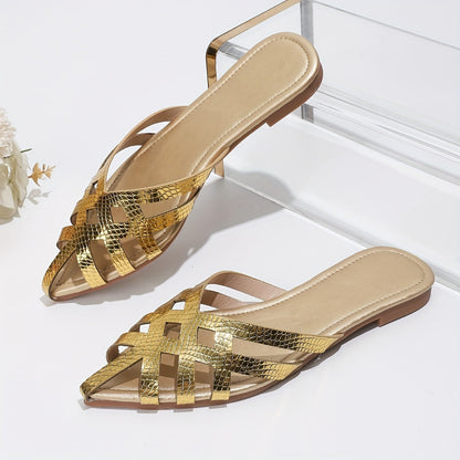 Damen Elegante Slip-On Pantoletten mit Geflochtenem Design und Spitzkappe – Stilvolle Flache Mules für Alltag und Anlass