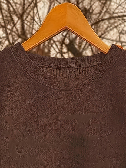 Damen Loungewear Set Pullover und Hose Braun mit Pferde-Stickerei