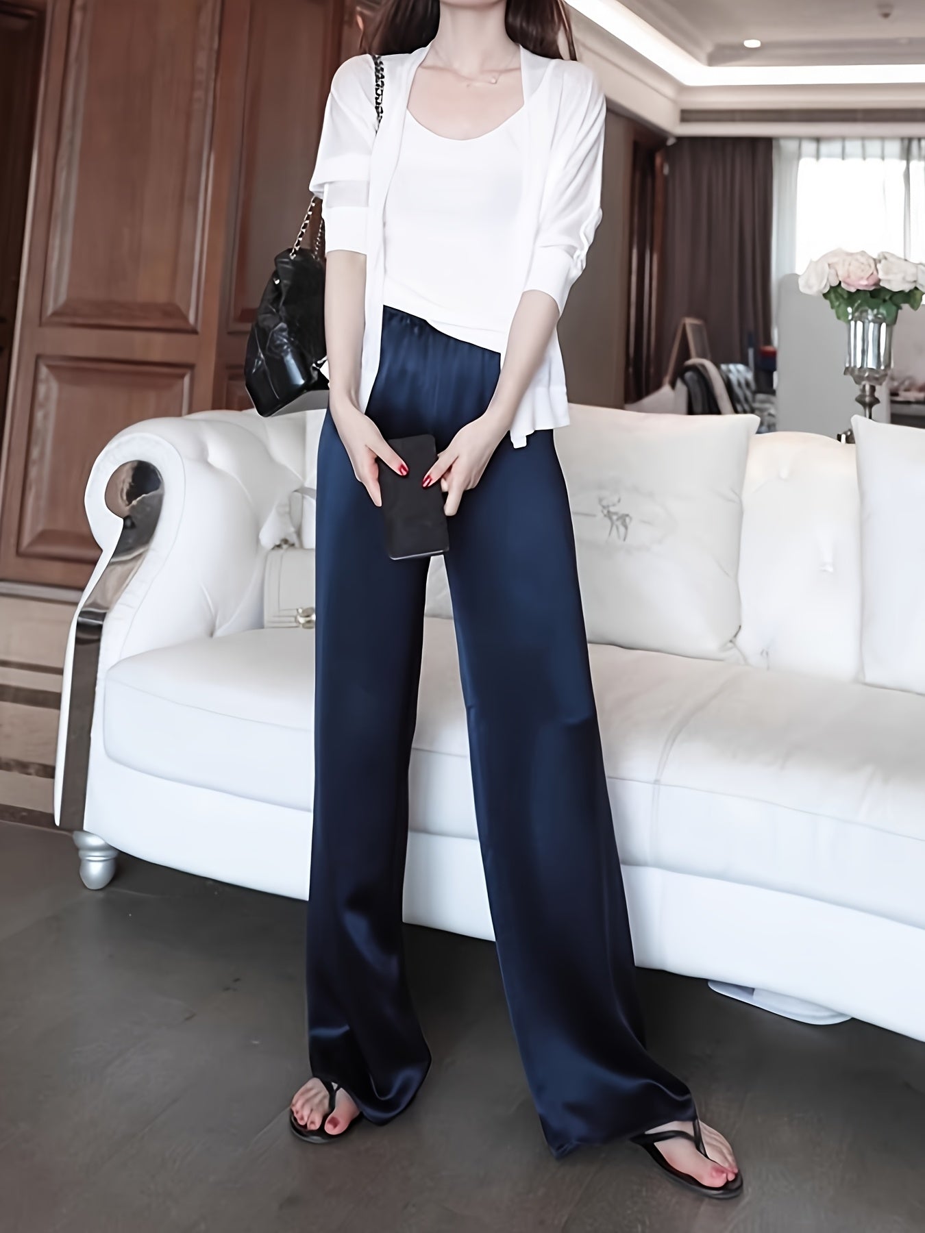 Damen Weitbeinige Elegante Hose für Büro und Freizeit