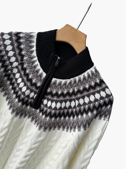 Herren Strickpullover mit Stehkragen und Norweger-Muster für Herbst & Winter, lässiger Style