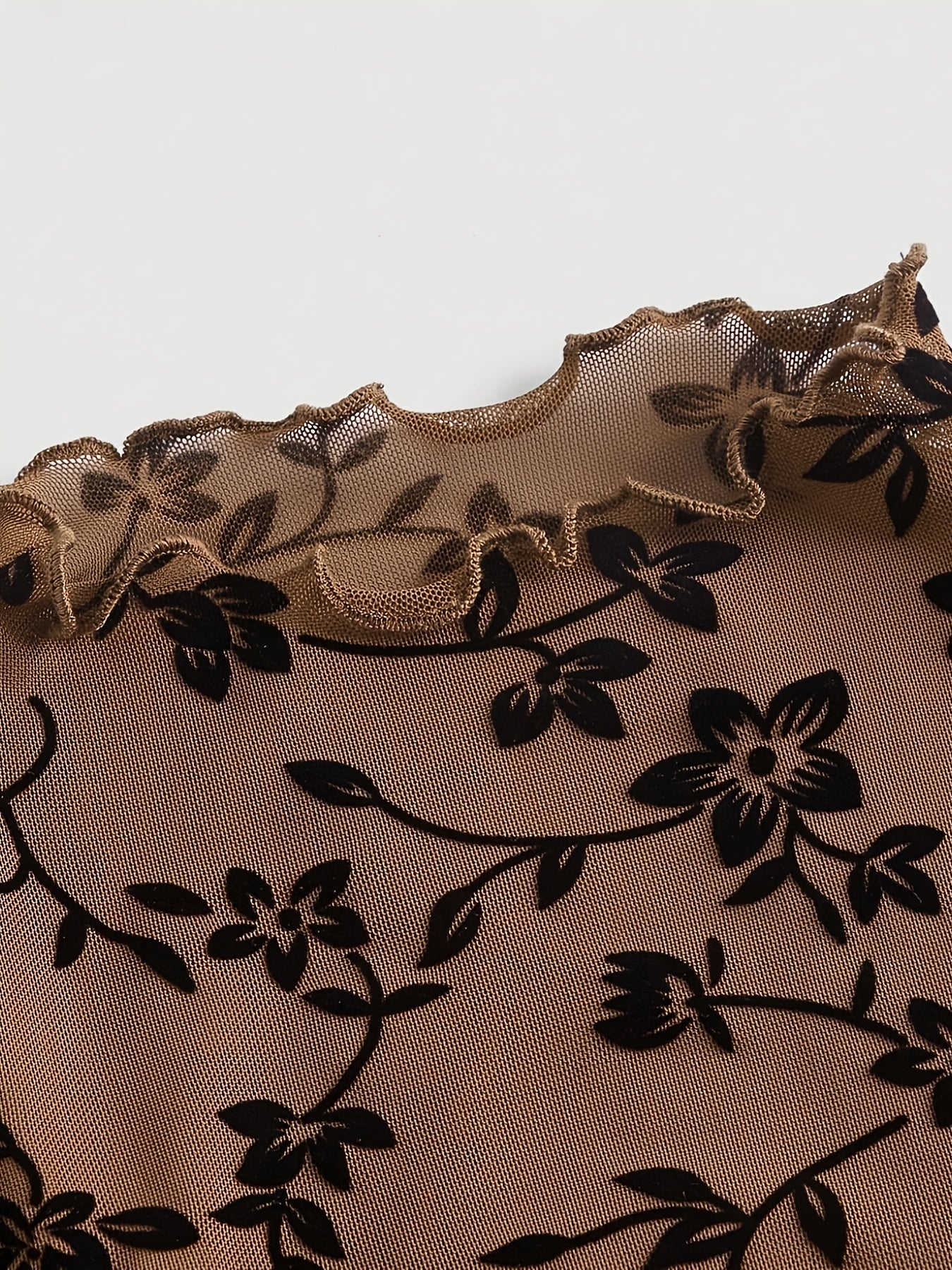 Damen Crop Top Mesh mit Blumenmuster – Elegantes halbtransparentes Shirt für Frühling & Sommer