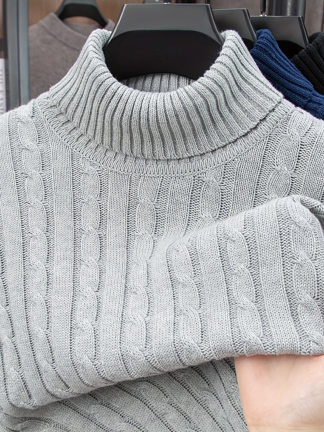 Herren Strickpullover mit Zopfmuster – Rollkragen, stilvoll & bequem, ideal für Freizeit und Alltag