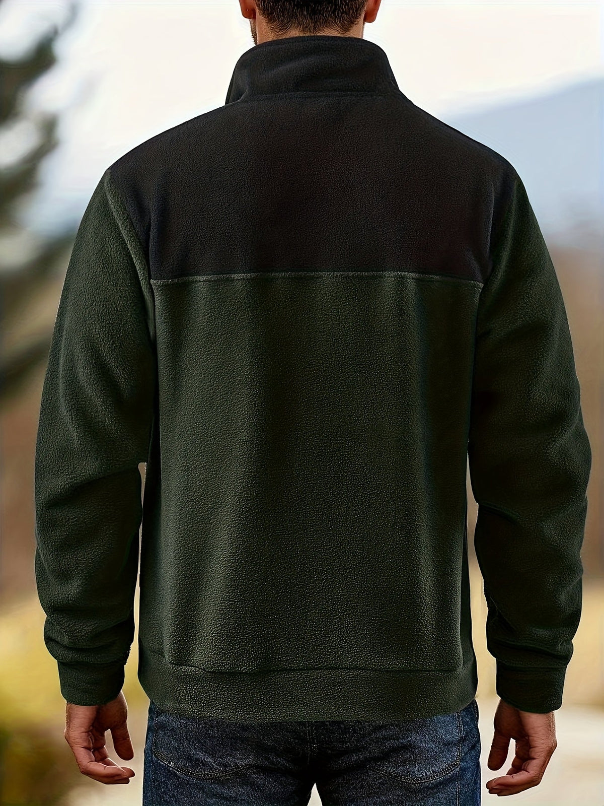 Herren Fleece Pullover Stehkragen Knöpfe Zweifarbig Outdoor