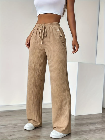 Damen Freizeithose mit weitem Bein und Knopfdetails – Bequeme Lounge- und Streetwear