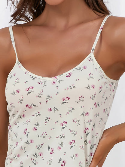 Damen Pyjama-Set mit Spaghettiträgern und Blumenmuster – Sommer Schlafanzug Kurz Sexy