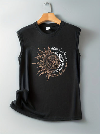 Damen Tanktop mit Mandala-Sonne-Mond-Print – Boho Style Shirt für Freizeit & Sommer