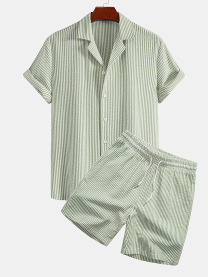 Herren Set Kurzarmhemd und Shorts mit Streifen – Stilvolles Freizeit-Outfit für Strand und Sommer