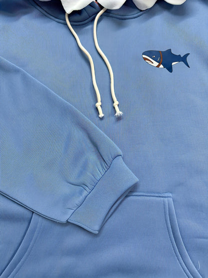 Unisex Kapuzenpullover mit Hai-Design, lässiger Hoodie mit Kordelzug, Blau