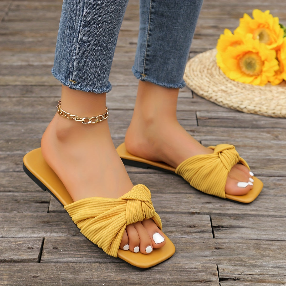 Damen Slip-On Sandalen mit Knoten-Detail – Modische Sommerschuhe für Alltag und Freizeit