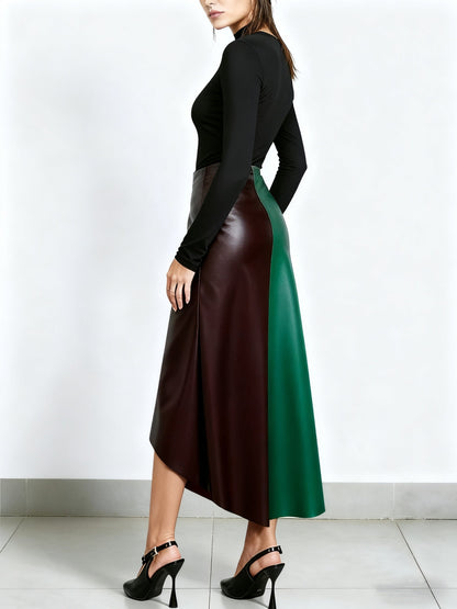 Damen Midirock in A-Linie mit Color-Blocking und asymmetrischem Saum