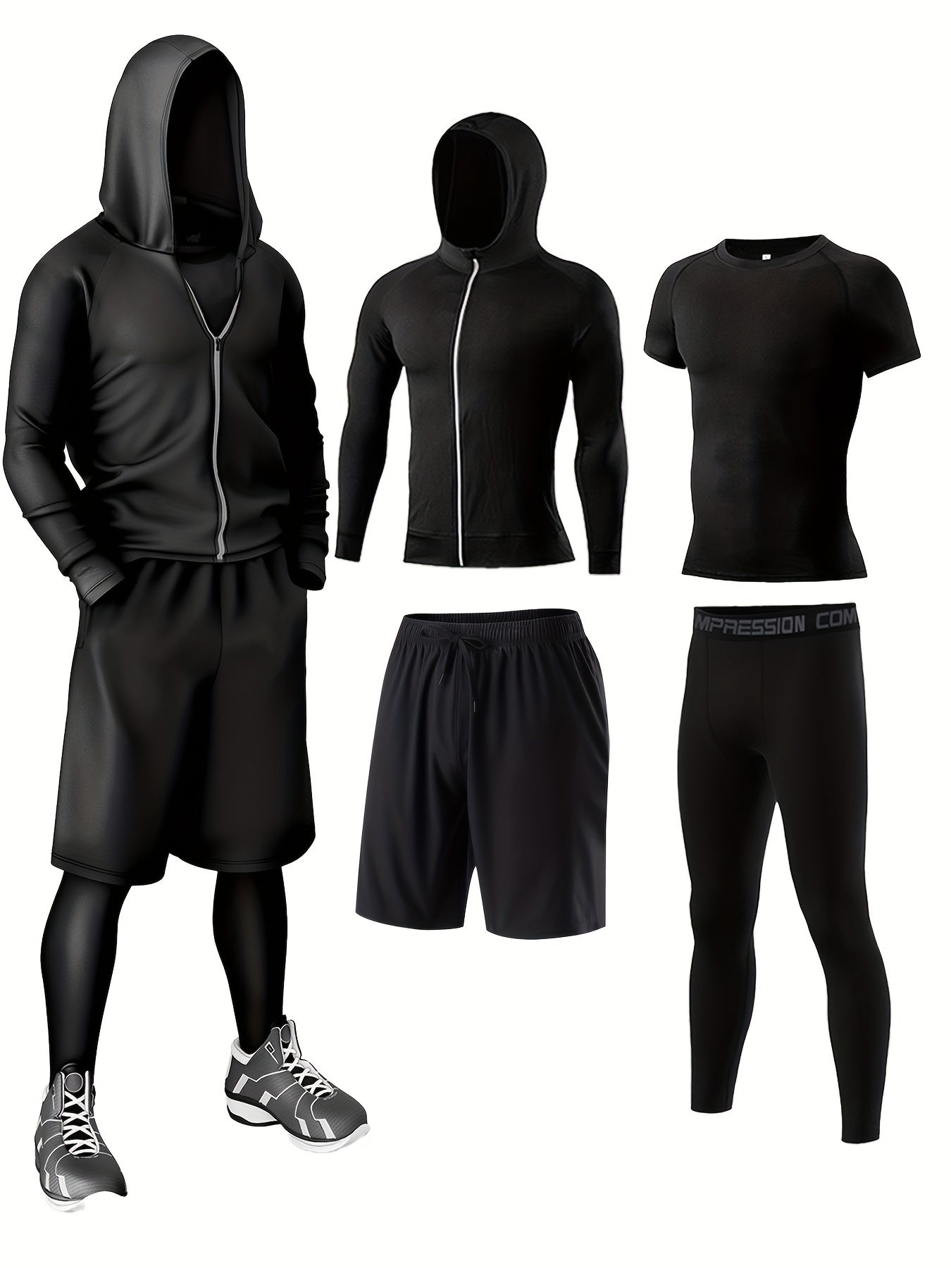 Herren Sport-Trainingsanzug 5-teilig – Fitness & Lauf Set, athletischer Stil