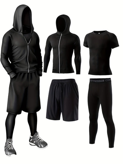 Herren Sport-Trainingsanzug 5-teilig – Fitness & Lauf Set, athletischer Stil