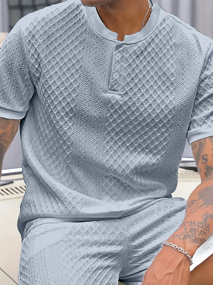 Herren Set – Kurzarm Struktur T-Shirt & Shorts – Sommer Freizeit Outfit