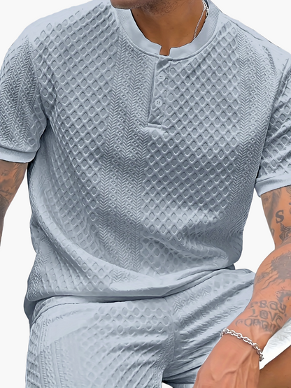 Herren Set – Kurzarm Struktur T-Shirt & Shorts – Sommer Freizeit Outfit