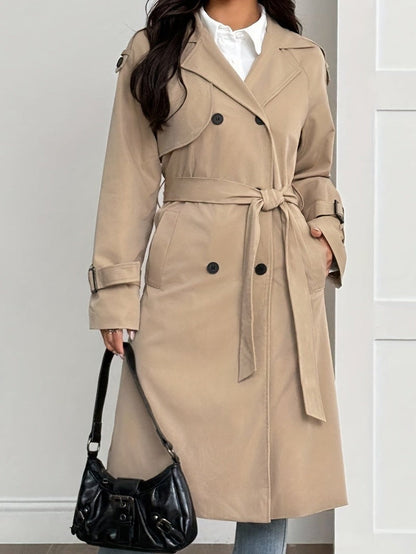 Damen Trenchcoat mit flauschigem Futter, Langarm, Beige