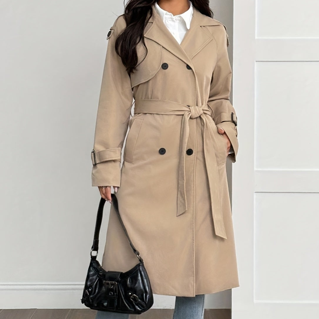 Damen Trenchcoat mit flauschigem Futter, Langarm, Beige