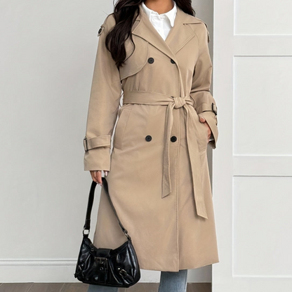 Damen Trenchcoat mit flauschigem Futter, Langarm, Beige