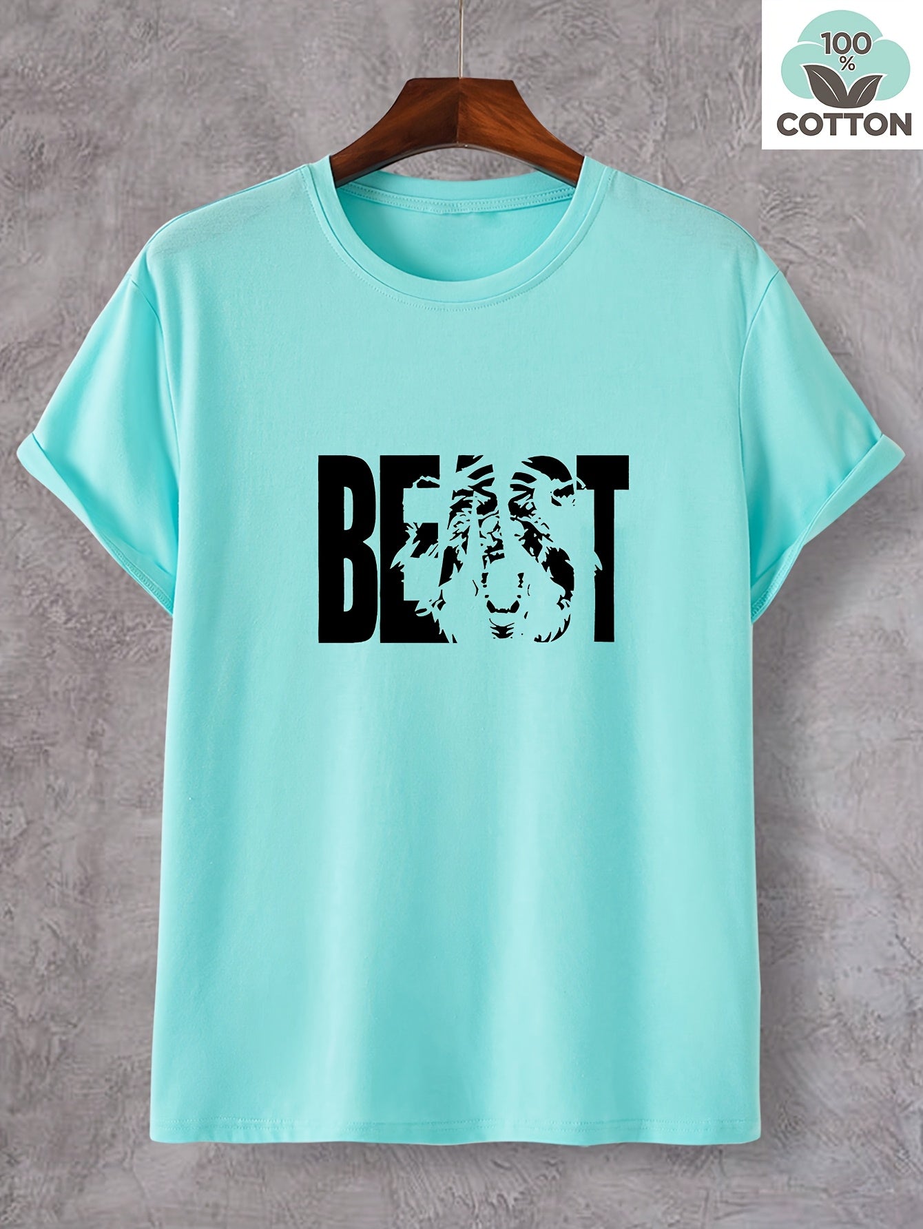 Herren T-Shirt mit "BEAST" Statement und Löwenkopf-Design – Urban Streetwear, Oversize Look