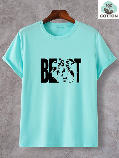 Herren T-Shirt mit "BEAST" Statement und Löwenkopf-Design – Urban Streetwear, Oversize Look
