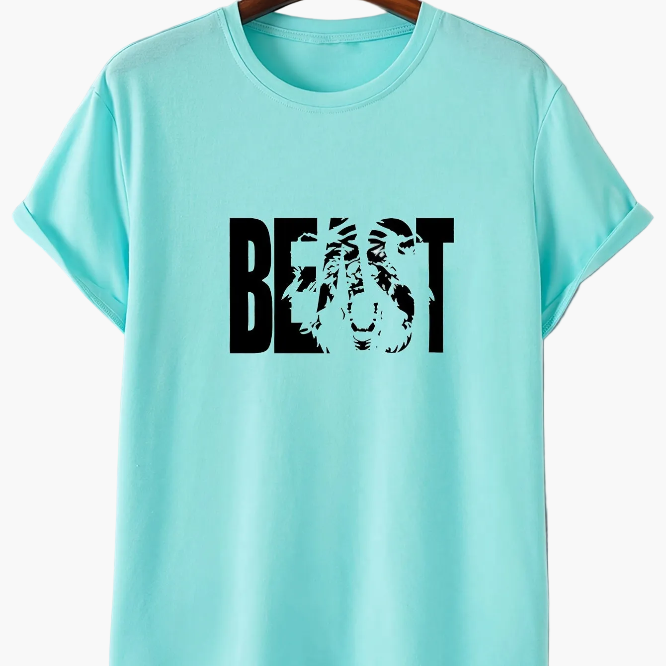 Herren T-Shirt mit "BEAST" Statement und Löwenkopf-Design – Urban Streetwear, Oversize Look