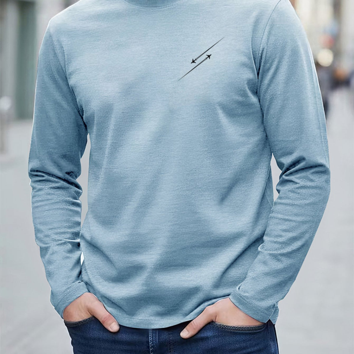 Herren Langarmshirt mit Motiv Rundhalsausschnitt in verschiedenen Farben