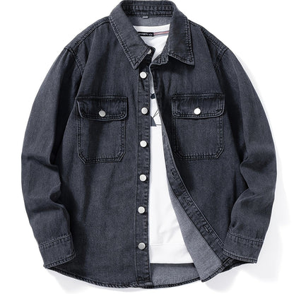Jeanshemd Herren Hemd Denim Shirt Langarm Casual Freizeithemd mit Brusttaschen