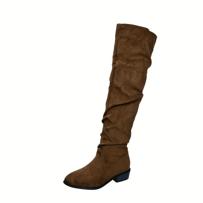 Damen Overknee Stiefel Spitz mit Blockabsatz Slouchy