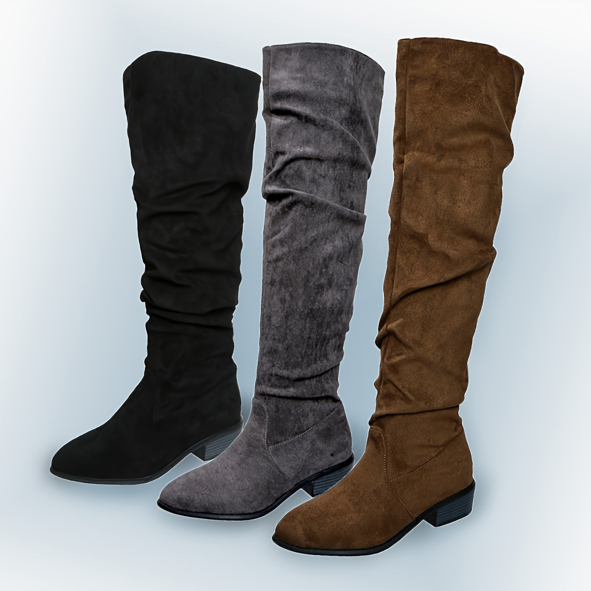 Damen Overknee Stiefel Spitz mit Blockabsatz Slouchy