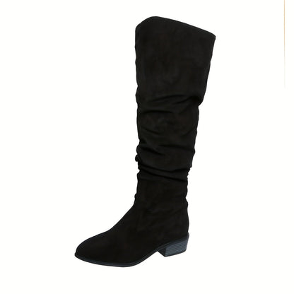 Damen Overknee Stiefel Spitz mit Blockabsatz Slouchy