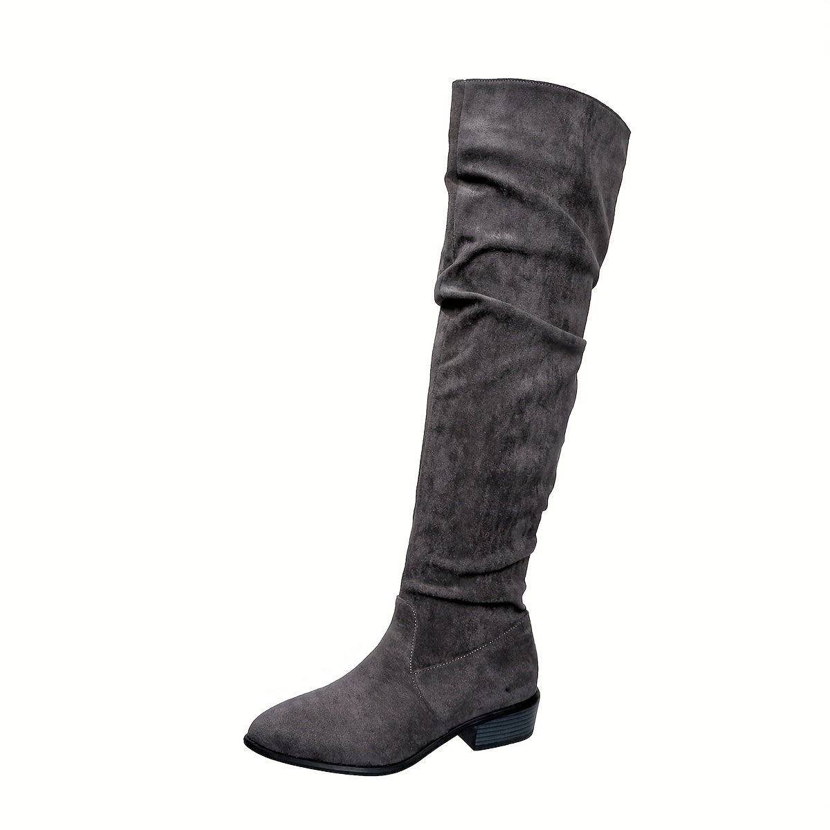 Damen Overknee Stiefel Spitz mit Blockabsatz Slouchy